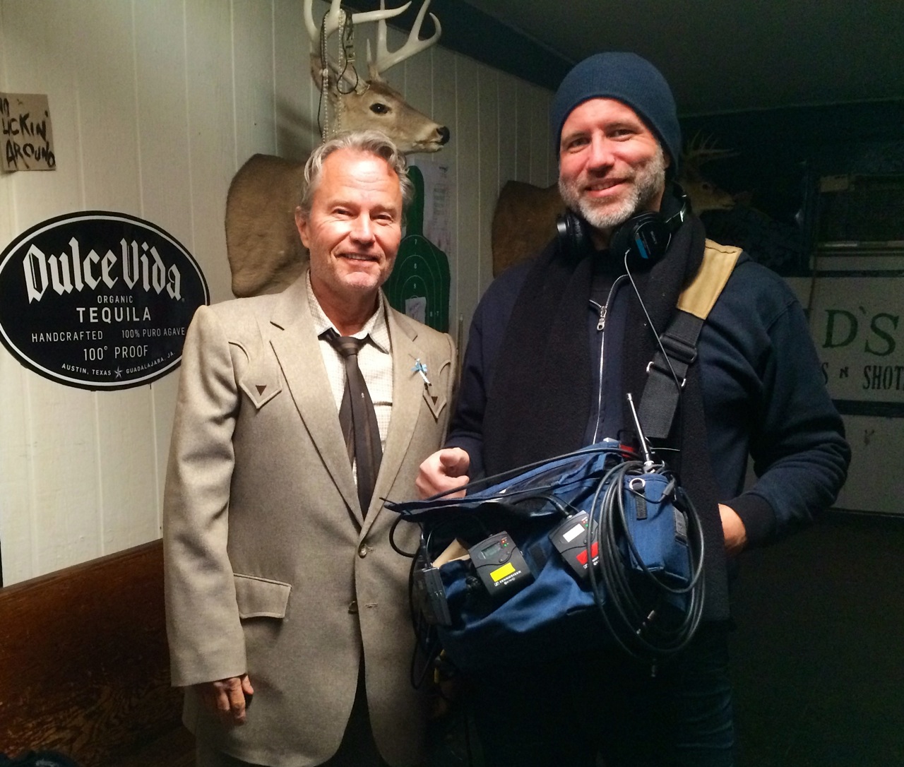 Gregory Gray with John Savage on the set of Texas Heart
