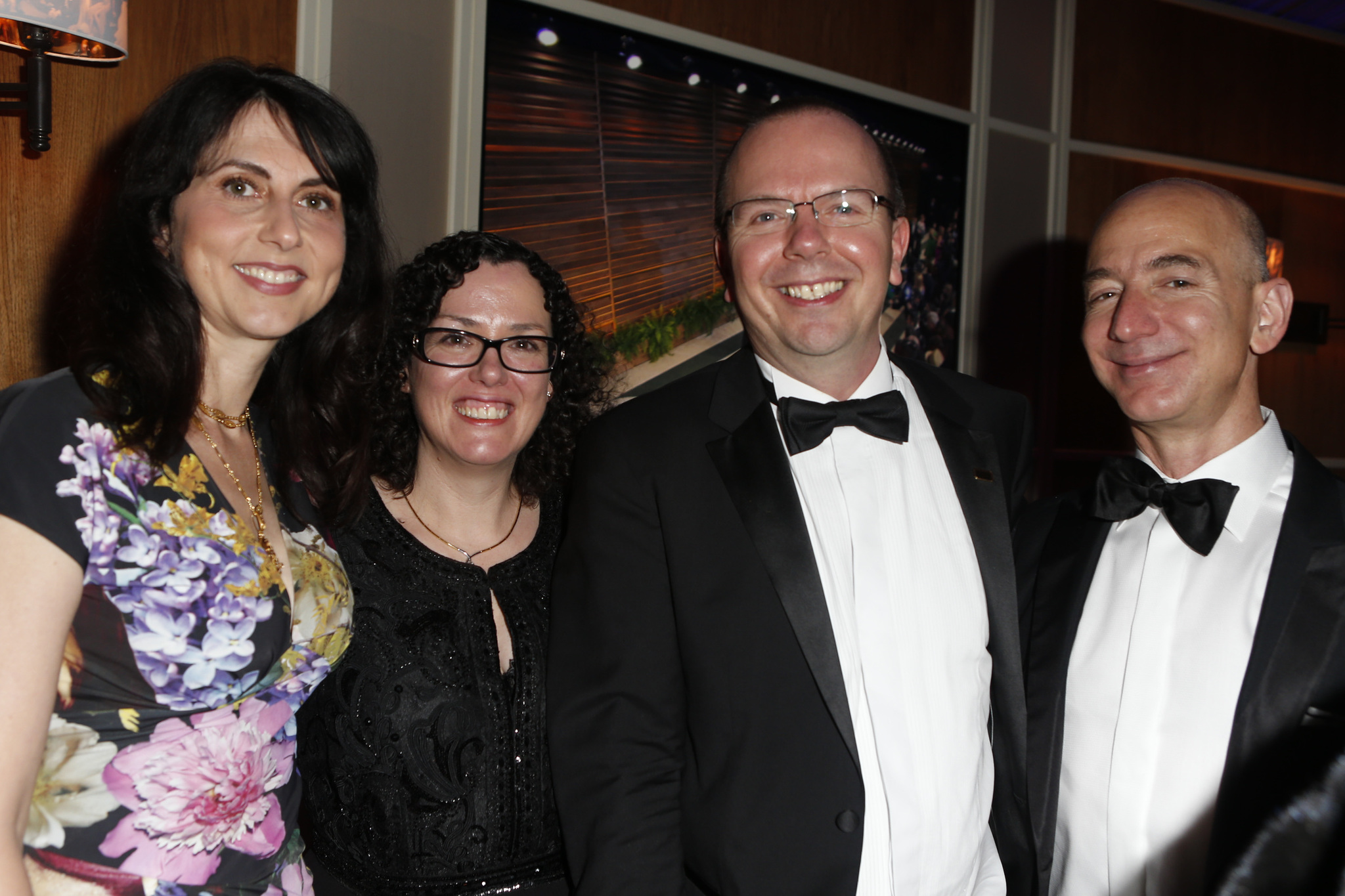 MacKenzie Bezos, Karen Needham, Col Needham and Jeff Bezos attend the 2014 Vanity Fair Oscar Party Hosted By Graydon Carter on March 2, 2014 in West Hollywood, California.