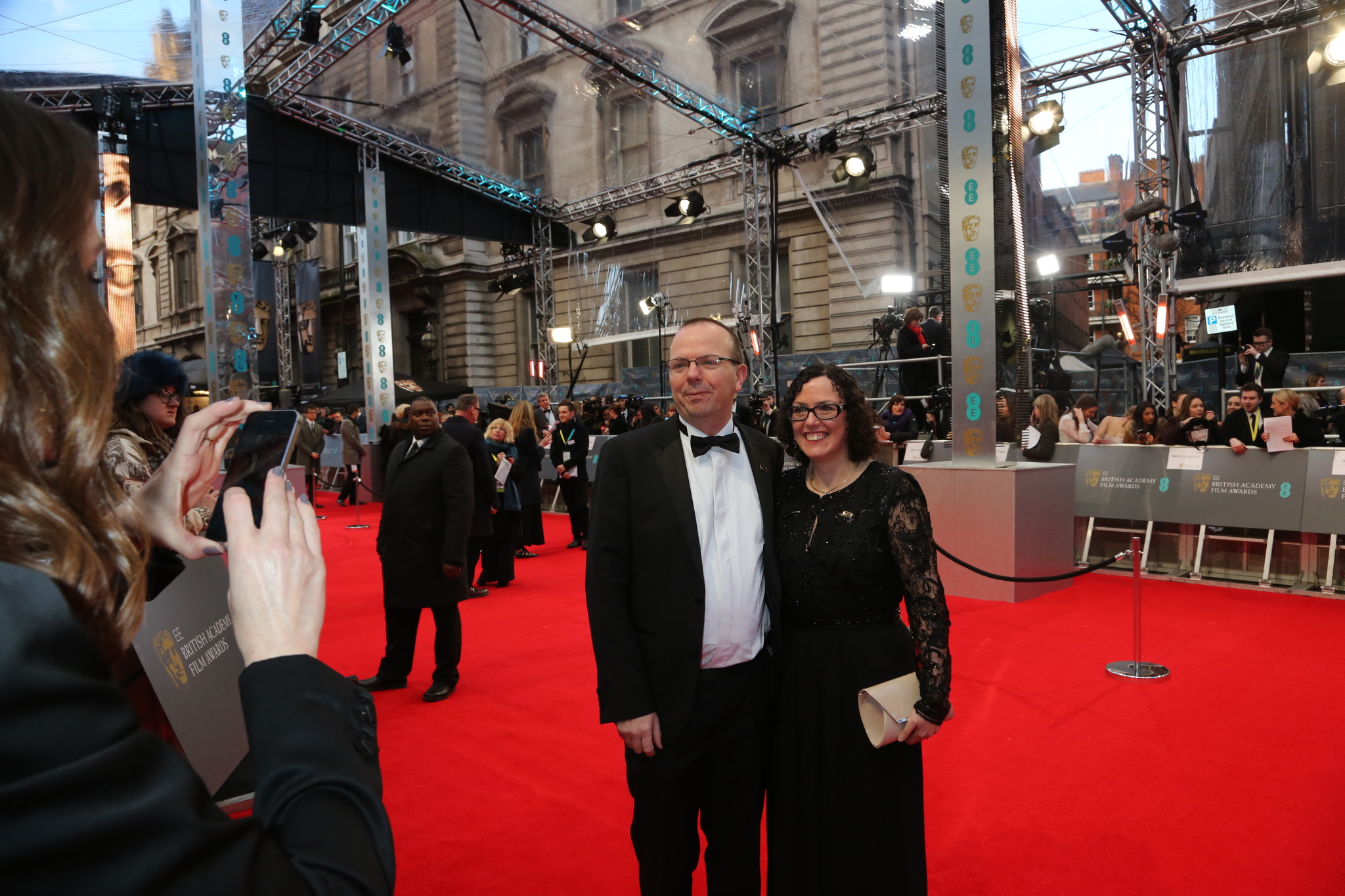 Col and Karen Needham arrive at the Royal Opera House, London for the EE British Academy Film Awards on Sunday 16 February 2014.