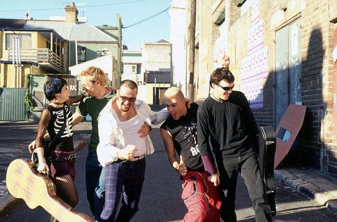 Left to Right - Pia Miranda, Kick Gurry, Russell Dykstra, Chris Sadrinna and Brett Stiller in GARAGE DAYS.