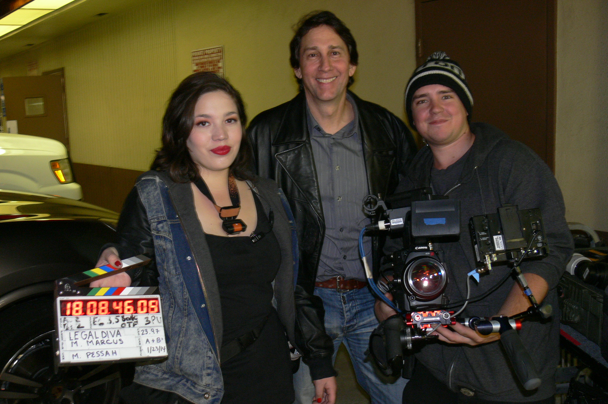 On set of Sundance TV show Loredana, ESQ with camera crew, 2013.