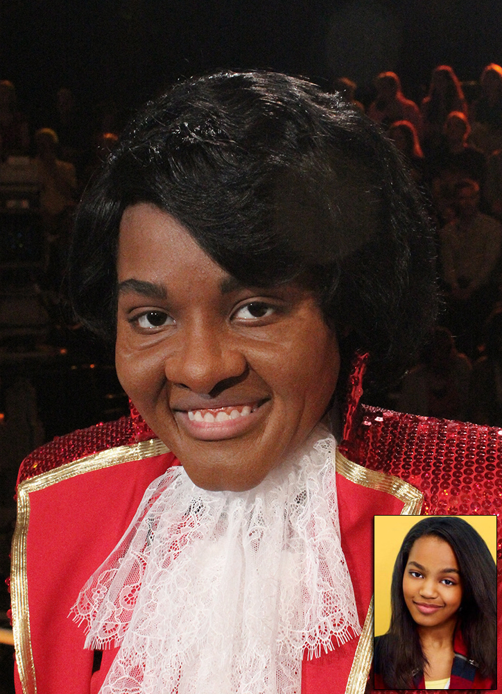 China Anne McClain as James Brown from Sing Your Face Off. Prosthetic sculpture and application by Richard Redlefsen. Appliances provided by W.M Creations