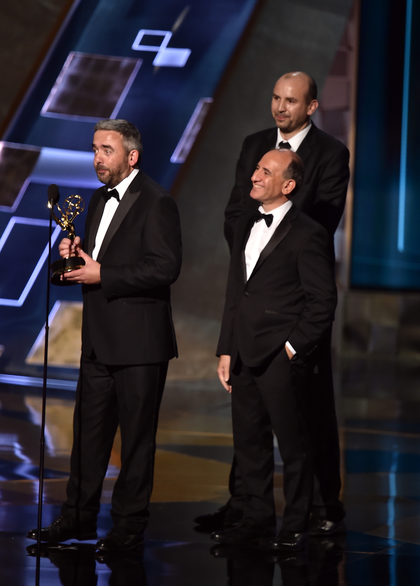 Armando Iannucci, Tony Roche and Simon Blackwell at event of The 67th Primetime Emmy Awards (2015)