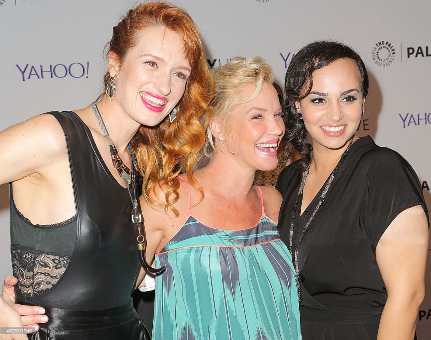 Actresses Breeda Wool, Ashley Scott and Aline Elasmar attend a screening of Lifetime's 'UnREAL' at The Paley Center for Media on July 30, 2015 in Beverly Hills, California.
