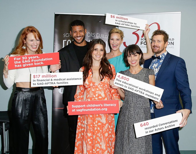 Actors Breeda Wool, Jeffrey Bowyer-Chapman, Shiri Appleby, Ashley Scott, Constance Zimmer and Josh Kelly attend SAG Foundation's 'Conversations' series screening of 'UnREAL' at SAG Foundation Actors Center on September 23, 2015 in Los Angeles, California.