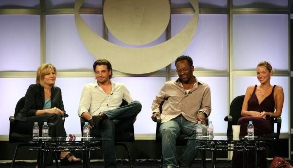 Executive producer Carol Barbee, actors Skeet Ulrich, Lennie James, and actress Ashley Scott speak for the television show 'Jericho' during the CBS portion of the Television Critics Association Press Tour