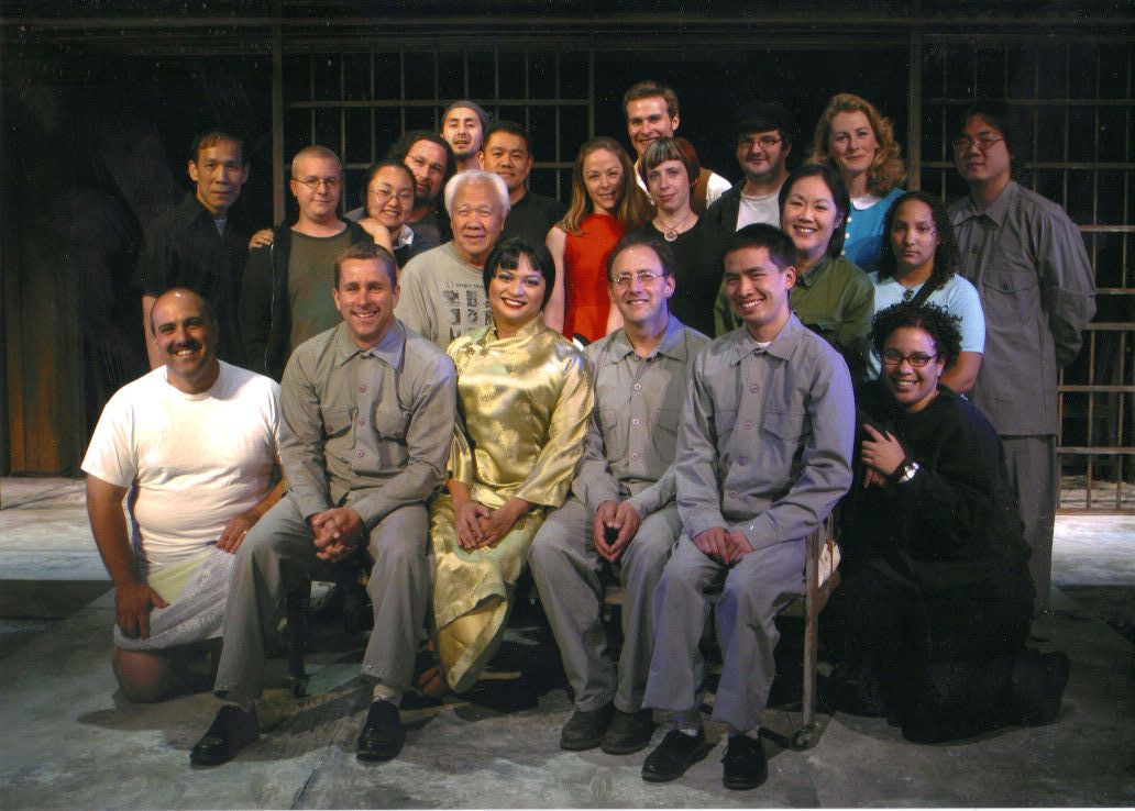 The cast and crew of M. BUUTERFLY at East West Players, including Arye Gross and Alec Mapa.