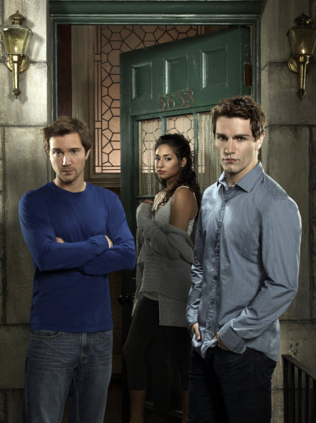 Still of Sam Huntington, Meaghan Rath and Sam Witwer in Being Human (2011)