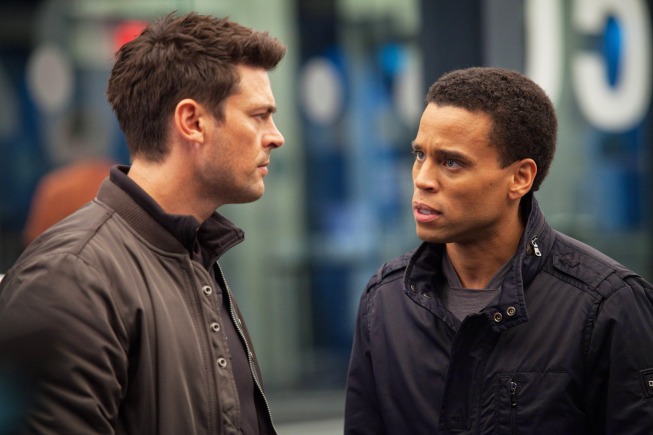 Still of Karl Urban and Michael Ealy in Almost Human (2013)