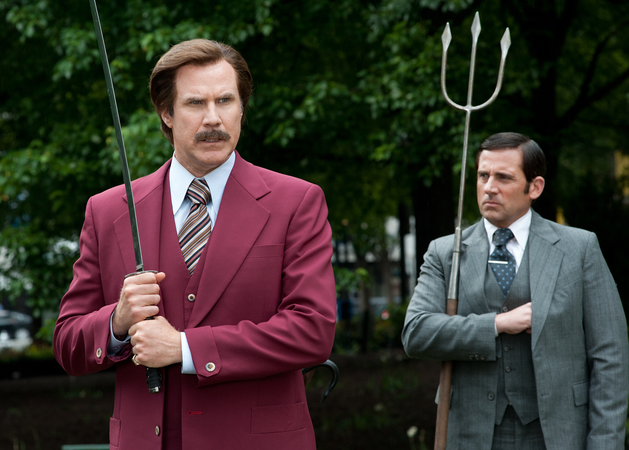 Still of Will Ferrell and Steve Carell in Anchorman 2: The Legend Continues (2013)