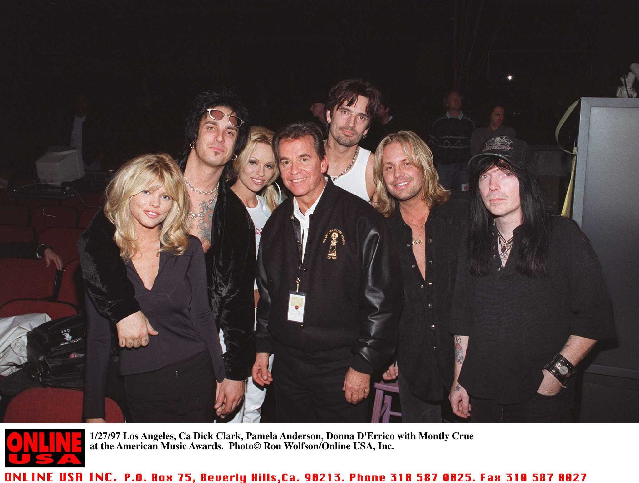 Pamela Anderson, Donna D'Errico, Tommy Lee, Dick Clark, Vince Neil, Nikki Sixx, Mick Mars and Mötley Crüe