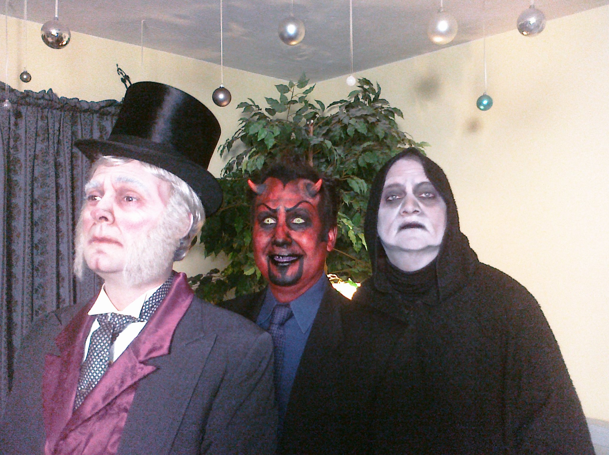 Ask Grim with Tom Konkle as Grim and Paul Hungerford as Demon Kevin and Dave Beeler and Scrooge