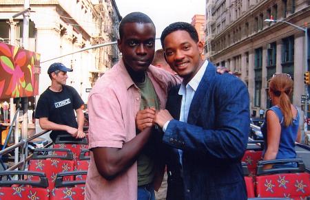 This is a publicity photo of Will Smith and Ato Essandoh on the set of 
