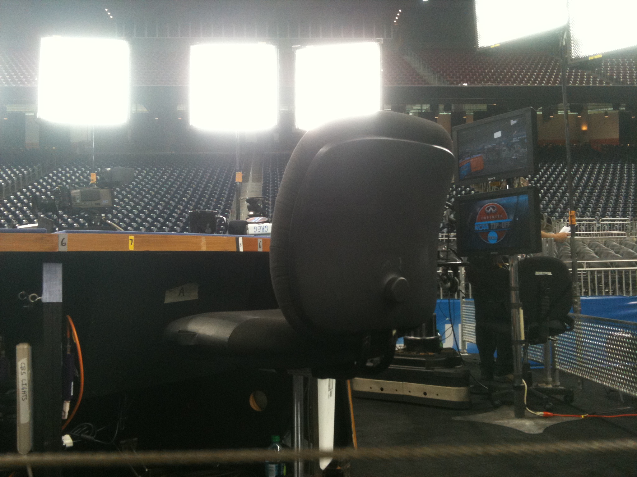Checking the light from Brian Gumbel's seat.