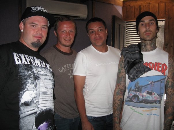 Paul Wall, Barry Strickland, Amir Valinia, & Travis Barker on set of 