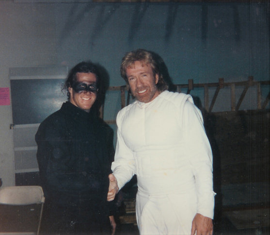 Allen Rubin (Ninja, Stand-in, & Stunts) with Chuck Norris during the filming of SIDEKICKS