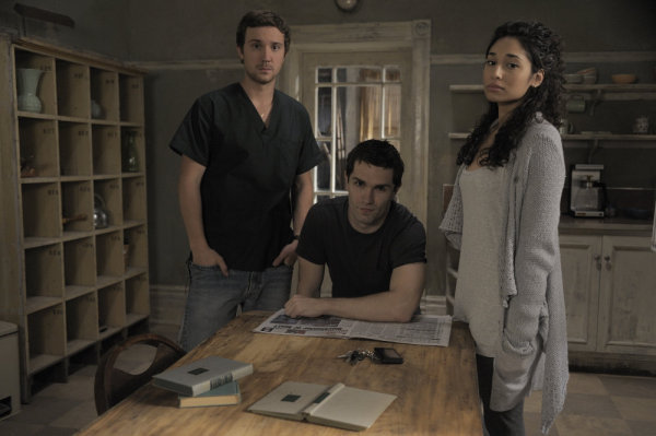 Still of Sam Huntington, Meaghan Rath and Sam Witwer in Being Human (2011)