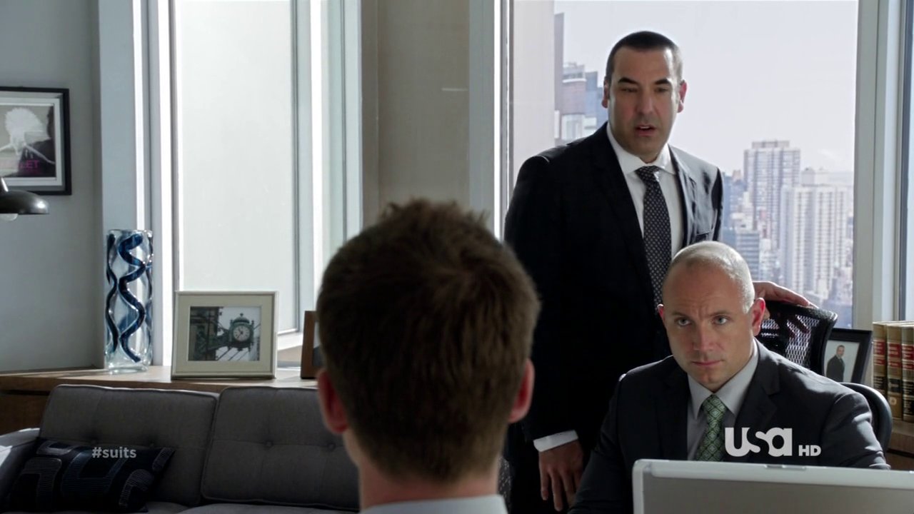 Sebastian MacLean, Rick Hoffman and Patrick J. Adams in 'Suits'