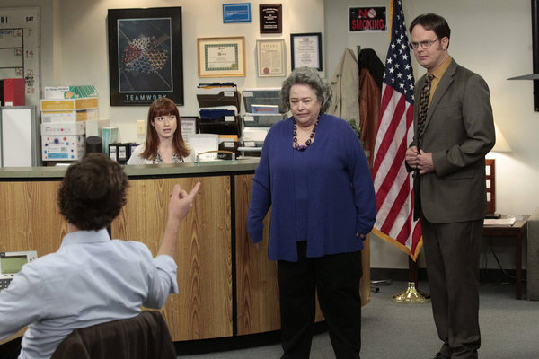 Still of Kathy Bates, Rainn Wilson, John Krasinski and Ellie Kemper in The Office (2005)