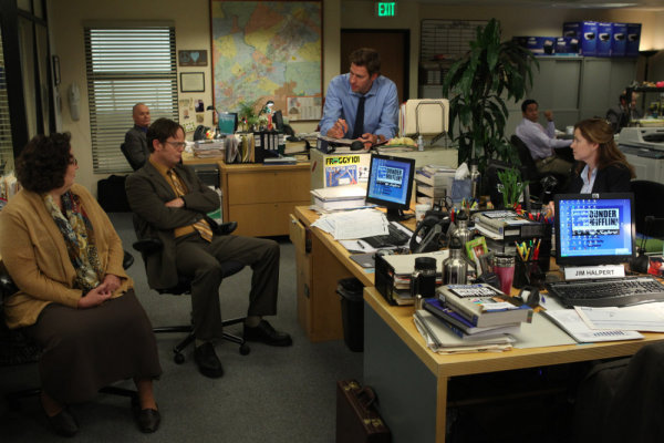 Still of Creed Bratton, Jenna Fischer, Phyllis Smith, Rainn Wilson and John Krasinski in The Office (2005)