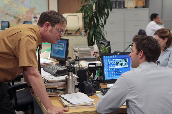 Still of Rainn Wilson and John Krasinski in The Office (2005)