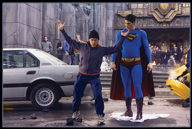 Terry Notary choreographs Brandon Routh on the set of 'Superman Returns'.