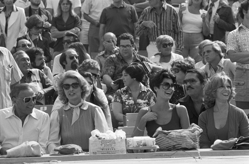 Frank Sinatra with Barbara Marx and daughters Tina and Nancy at a Los Angeles Dodgers World Series game