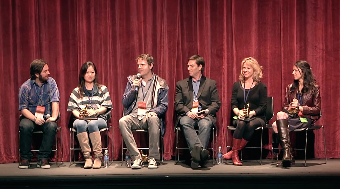 Ebertfest 2013, Champaign, IL: Director James Ponsoldt, Producer Soojin Chung, Director Randy Moore, Actor Roy Abramsohn, Actress Elena Schuber and Actress Annet Mahendru discuss filming Escape from Tomorrow (2013)