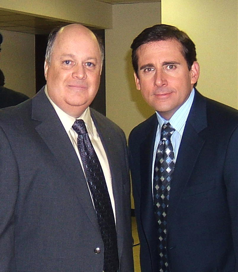 Brian Patrick Mulligan and Steve Carell on the set of THE OFFICE, episode title 