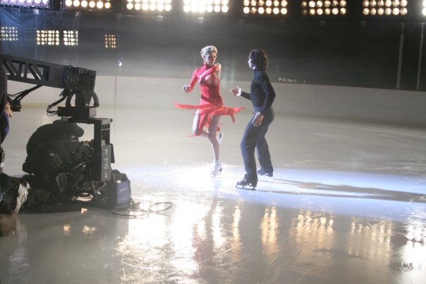 ON THE SET FILMING THE 2010 WINTER OLYMPICS COMMERCIAL WITH OLYMPIANS BENJAMIN AGOSTO & TANITH BELBIN