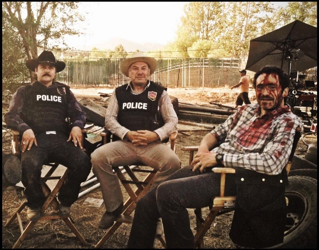 Johnny Filming Season 1 of The Bridge FX with Ted Levine and Demian Bichir.