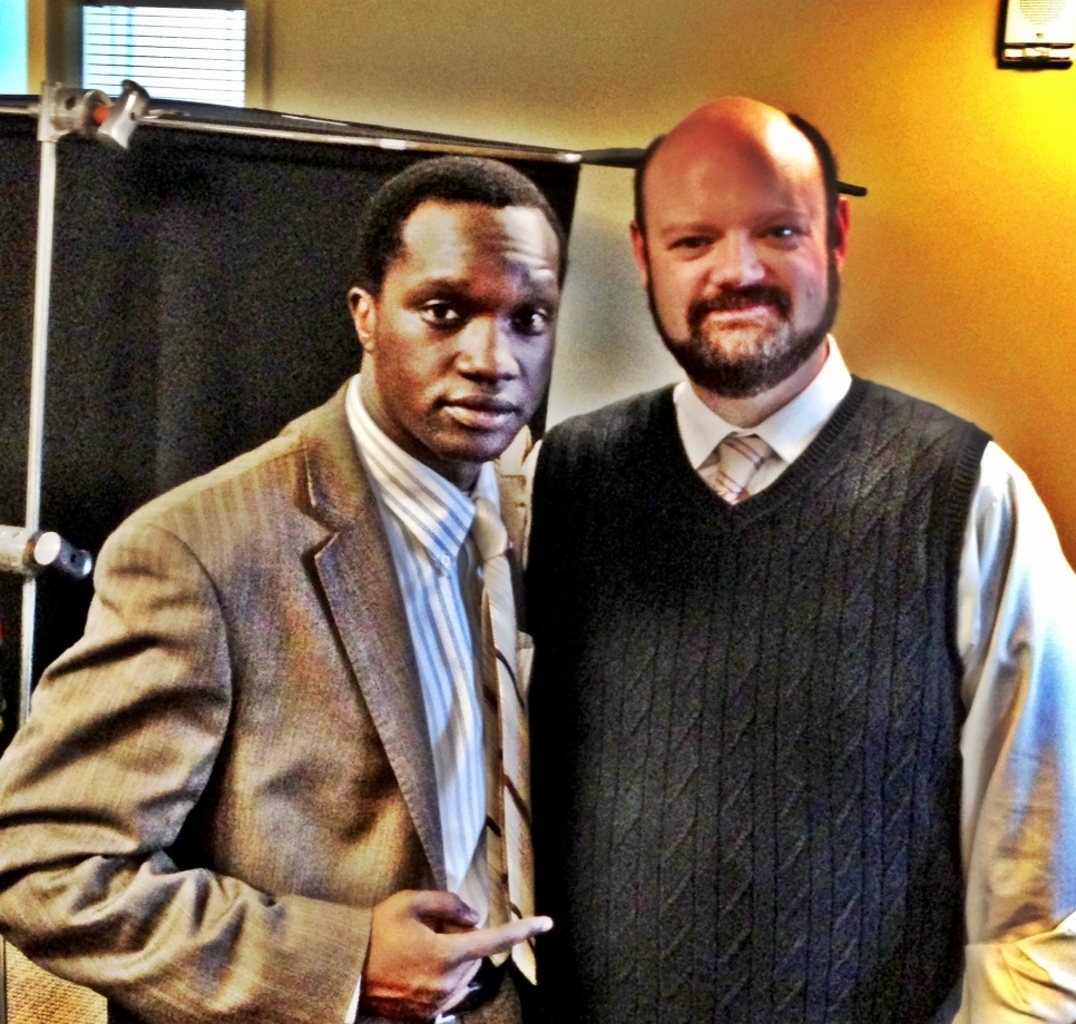 Victor McCay with Arnold Oceng on the set of The Good Lie