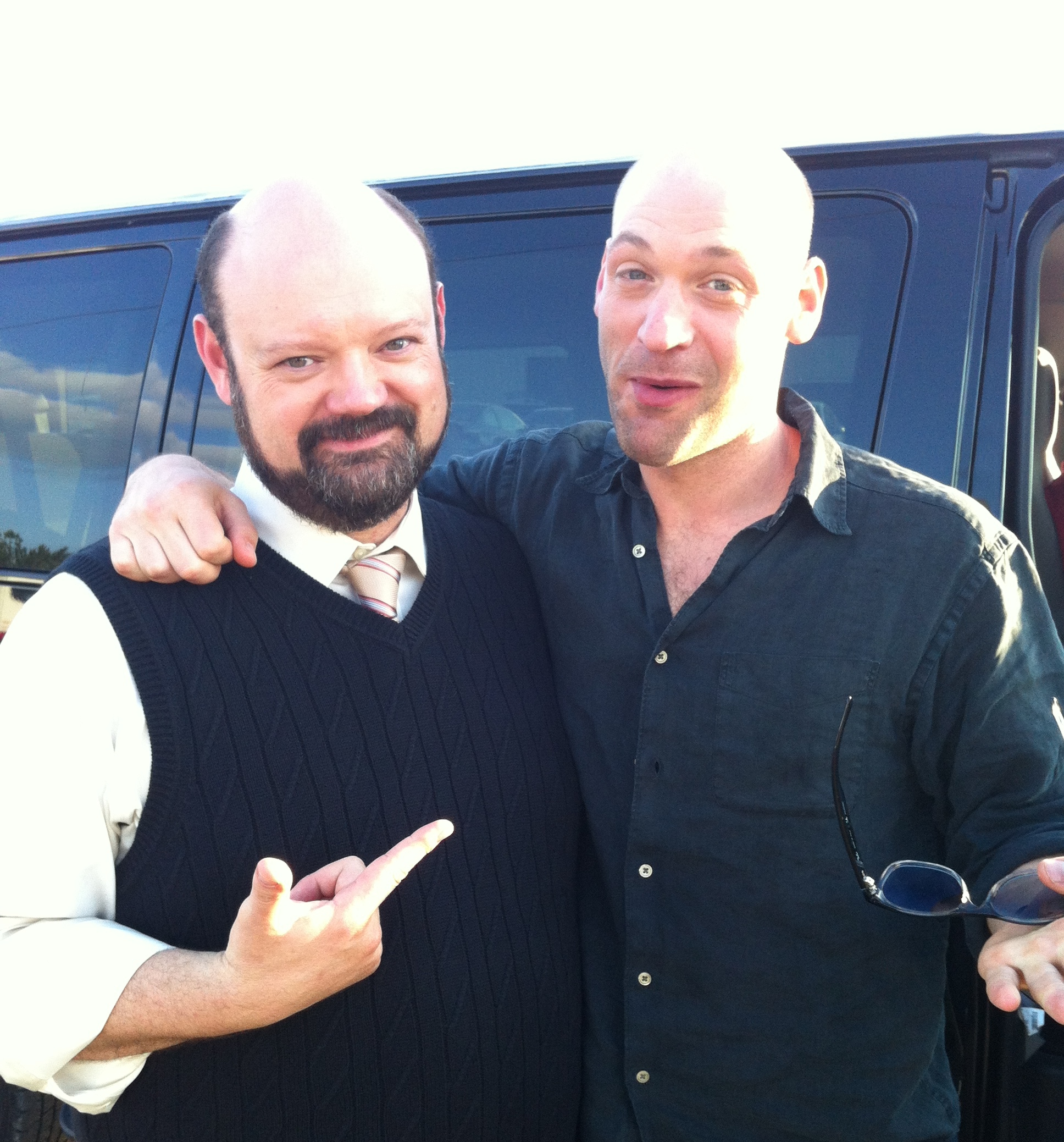 Victor McCay with Corey Stoll on the set of The Good Lie