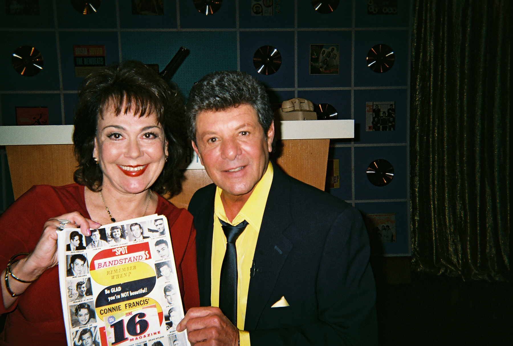 Bunny & Frankie Avalon filming Dick Clark's American Bandstand Music Collection Infomercial.