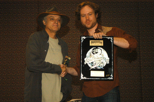 Director Dennis Hauck with Oscar Nominated actor Brad Dourif backstage at the 2008 Dragon*Con Awards.