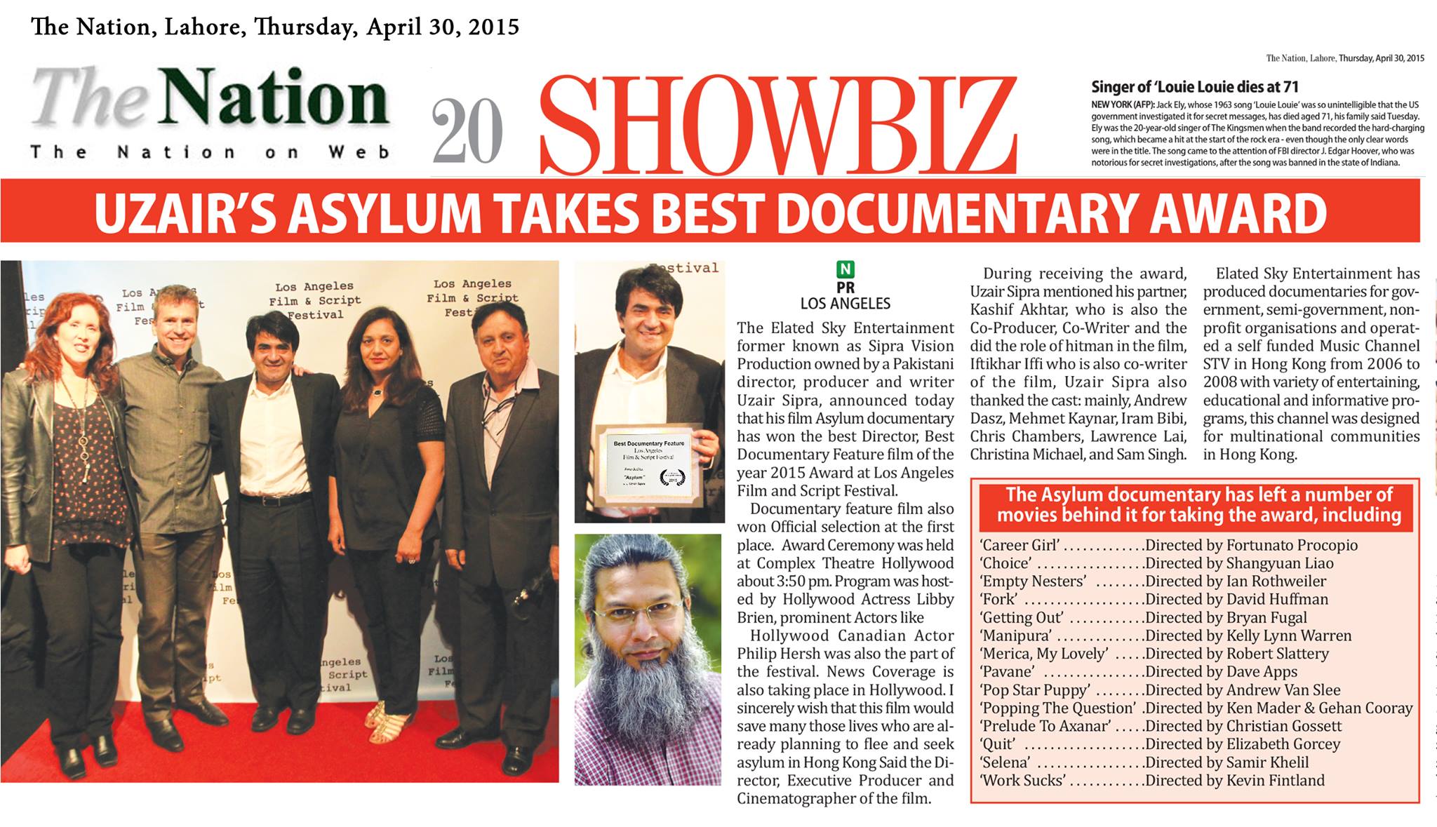 Media hit from the Nation (Lahore Edition) from the LA Film & Script Festival with award winning director, Uzair Sipra.