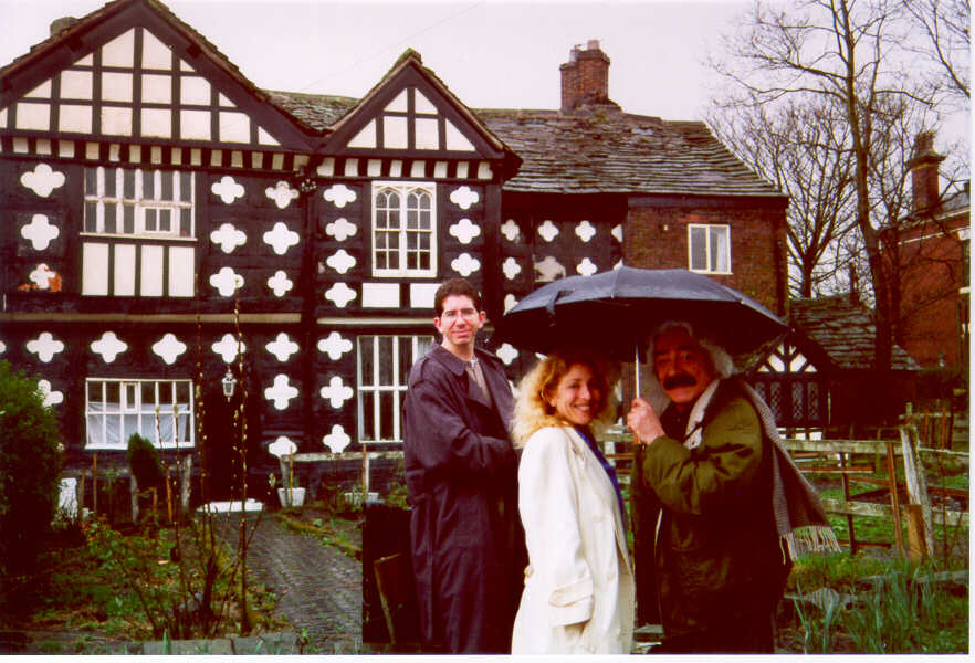 Spring 1999, L-R: Shawn Roop, Daena Smoller, Peter James before entering Tonge Hall (Manchester, England) during filming of 1999 TELLY award-winning documentary, 