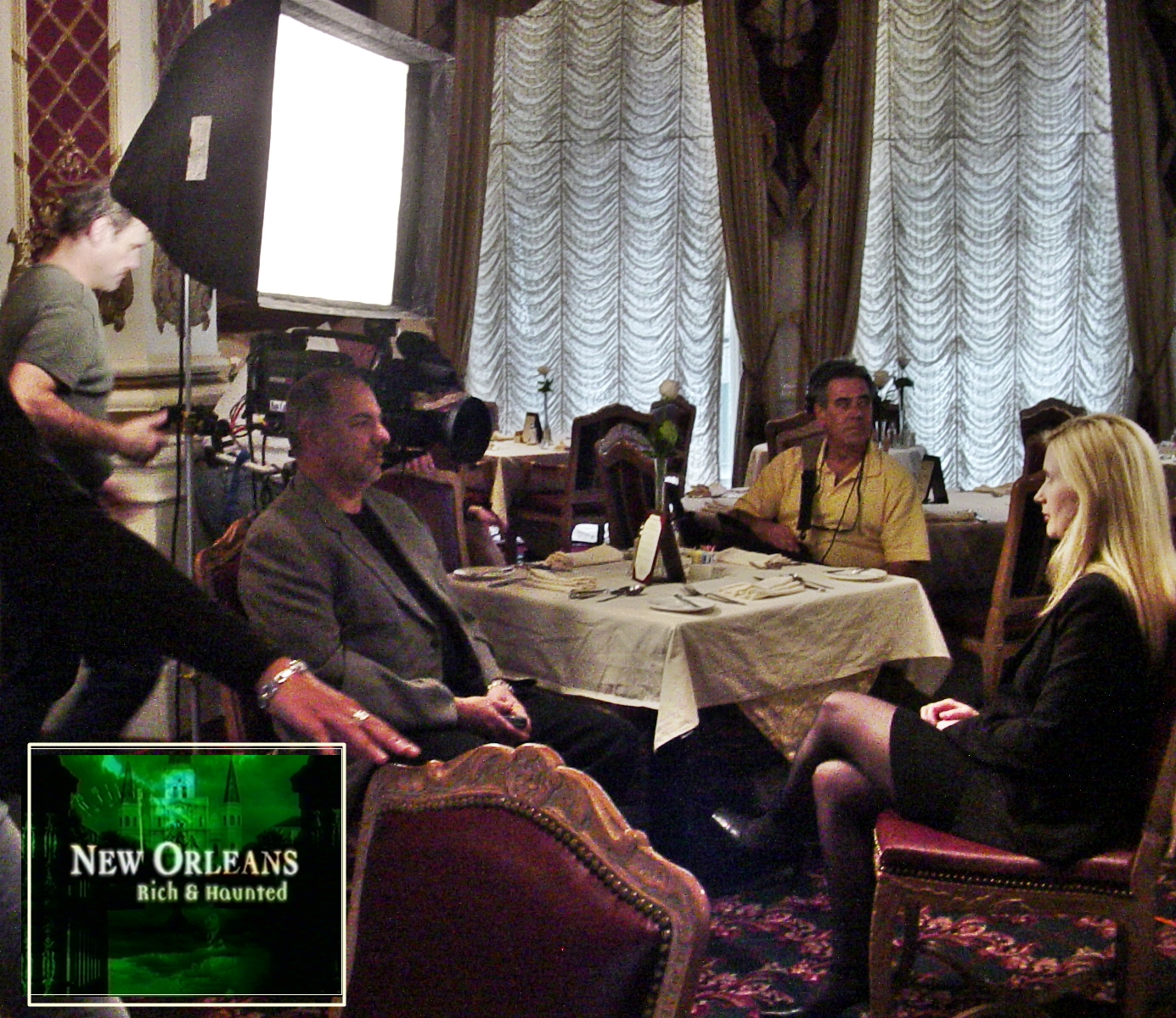 March 2003, Larry Montz filming interviews at Le Pavillon Hotel for ISPR's 