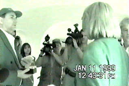 The media representatives outnumber the ISPR Team investigators during this 1999 field investigation of a Hollywood Hills mansion for Comedy Store owner, Mitzi Shore. Pictured from the ISPR, parapsychologist Dr. Larry Montz, Linda Mackenzie.