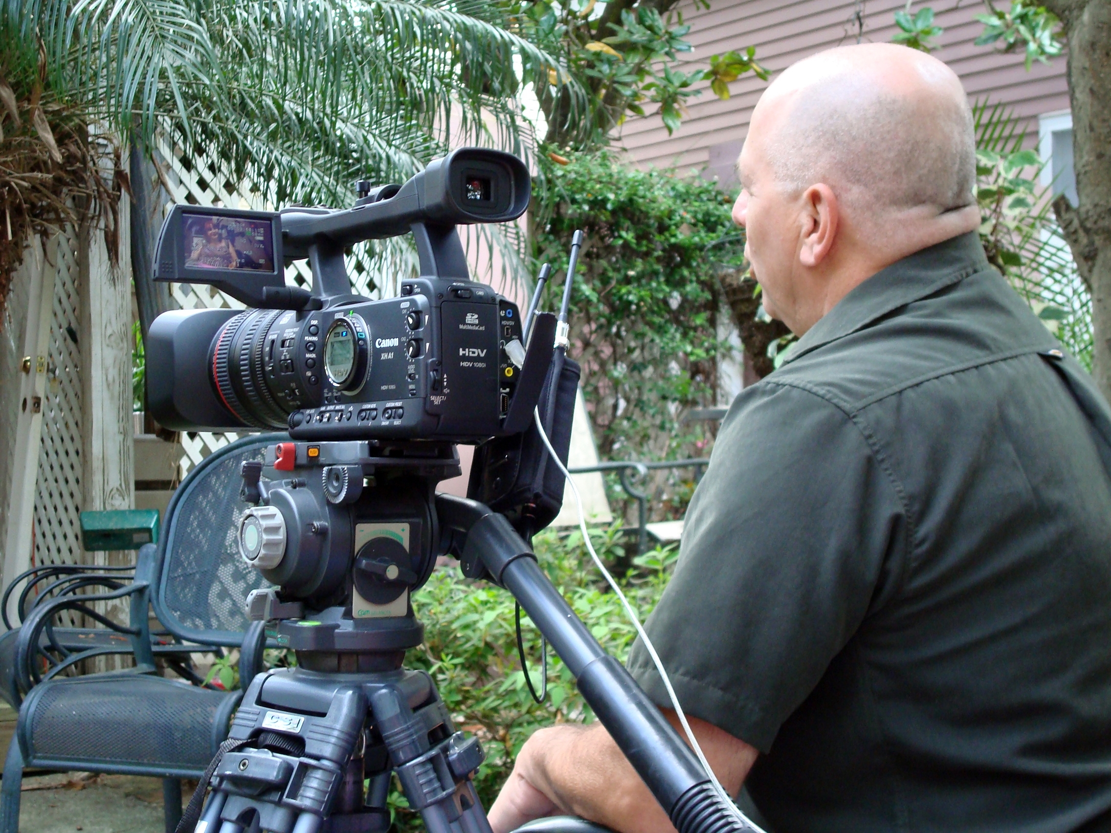 Larry Montz conducting / filming interviews in New Orleans for documentary. 2008
