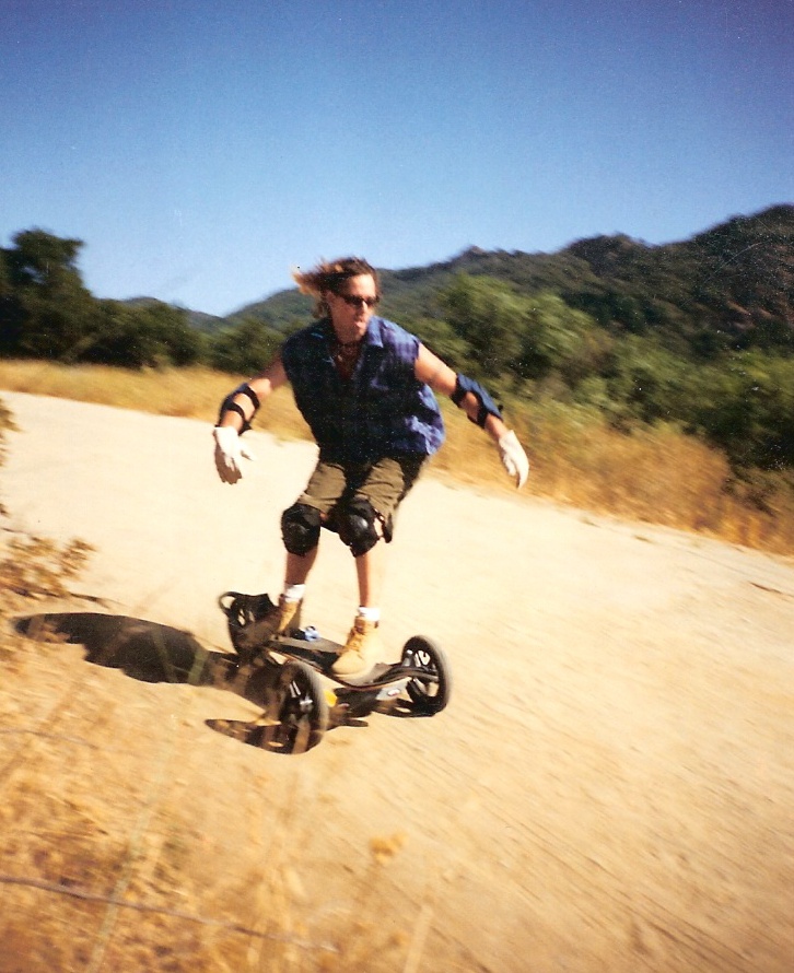 Rich Hopkins mountainboarding in the Angeles Forest..