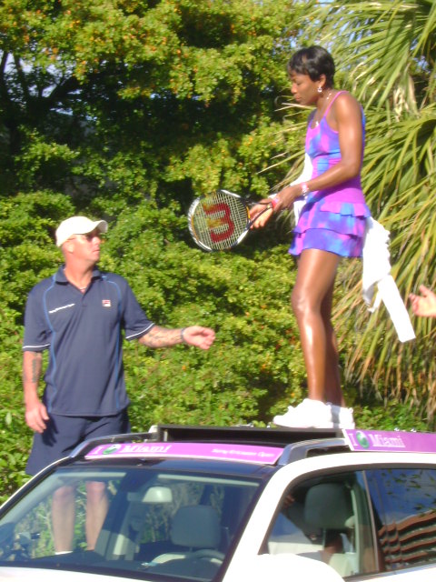 Stunt Coordinator Rich Hopkins working with tennis star Venus Williams on a spot for the 