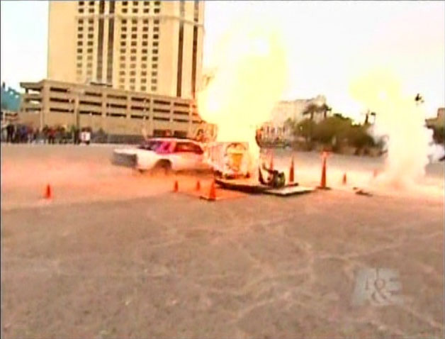 Rich Hopkins driving through an Explosion on Criss Angel Mindfreak 2