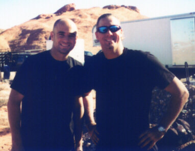Stunt Double Rich Hopkins with Andre' Agassi on Location in the 