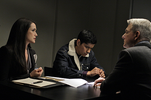 Still of Mark Harmon, Rena Sofer and Jeremy Ray Valdez in NCIS: Naval Criminal Investigative Service: Masquerade (2010)