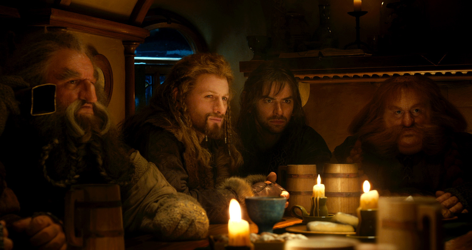 Still of John Callen, Dean O'Gorman, Stephen Hunter and Aidan Turner in Hobitas: nelaukta kelione (2012)