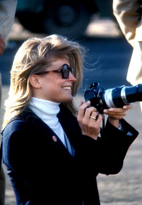 Candice Bergen and camera while visiting the 