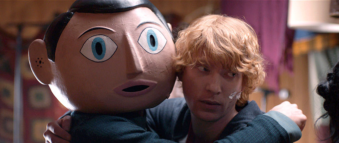 Still of Michael Fassbender and Domhnall Gleeson in Frank (2014)