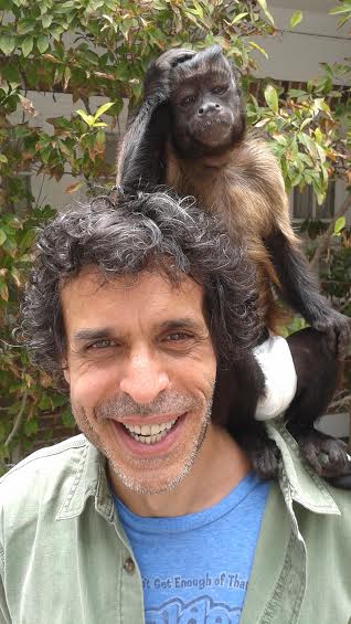 Pete Punito on set with Crystal the monkey in Gibby