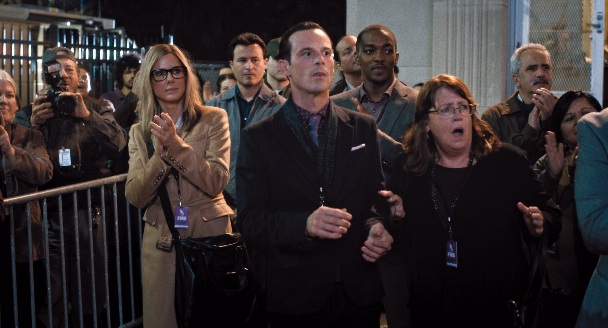 Still of Sandra Bullock, Ann Dowd, Scoot McNairy and Anthony Mackie in Our Brand Is Crisis (2015)